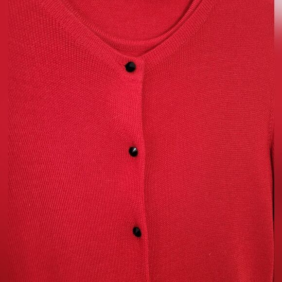 Oscar De La Renta Cardigan Sweater Set Cashmere Silk Red Black Floral Sequin - Picture 9 of 13